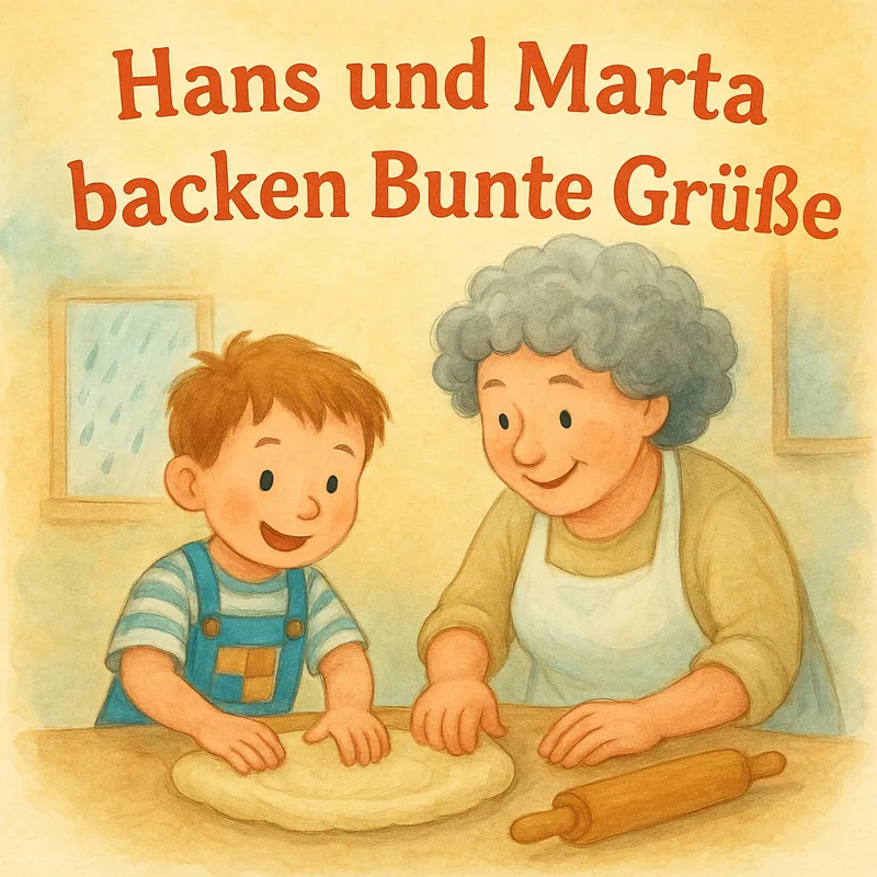 Cover van het gepersonaliseerde kinderboek Hans und Marta backen Bunte Grüße